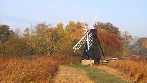 Windpump in autumn at Wicken Fen, Cambridgeshire